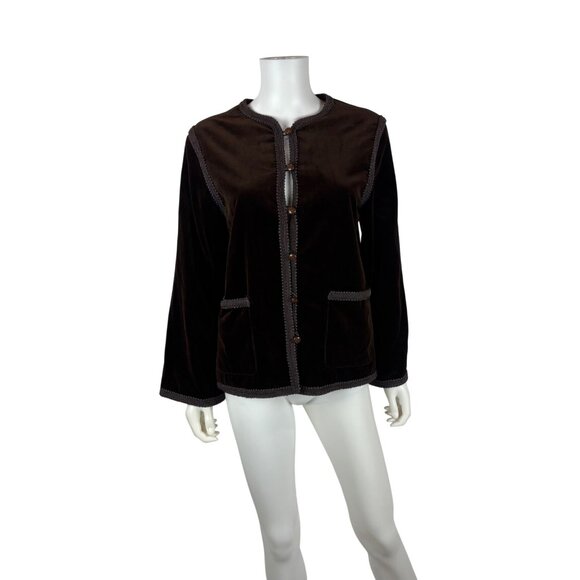 Vintage Jackets & Blazers - Vintage 70s Velvet Blazer Womens Large Brown Braided Trim Button Down Suit Jacke